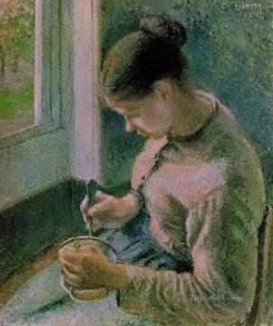 Campesina bebiendo su café 1881 Camille Pissarro Pinturas al óleo